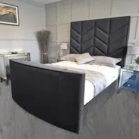 Alino King Size TV Bed Frame with Remote - Grey, Velvet