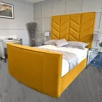 Alino King Size TV Bed Frame with Remote - Mustard, Velvet