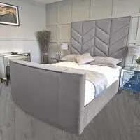 Alino King Size TV Bed Frame with Remote - Silver, Velvet