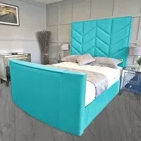 Alino Super King Size TV Bed Frame with Remote - Blue, Velvet