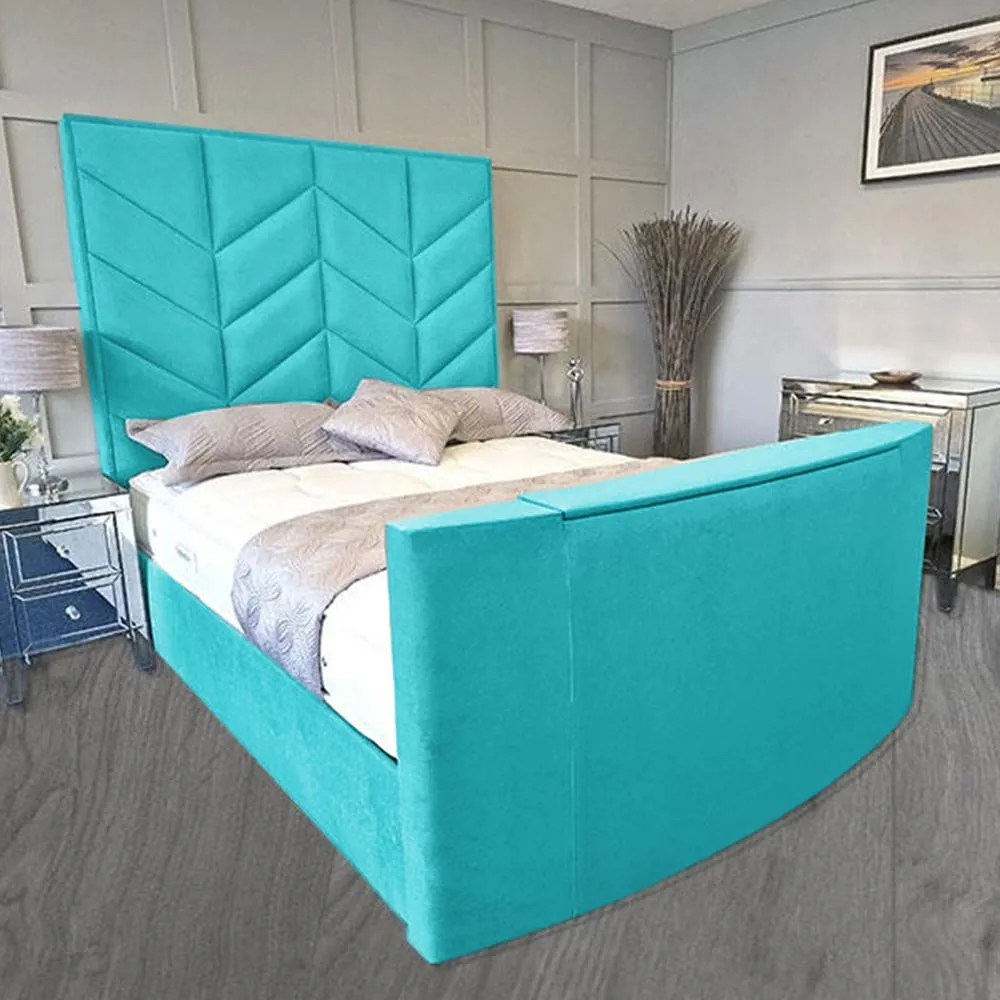 Alino Super King Size TV Bed Frame with Remote - Blue, Velvet