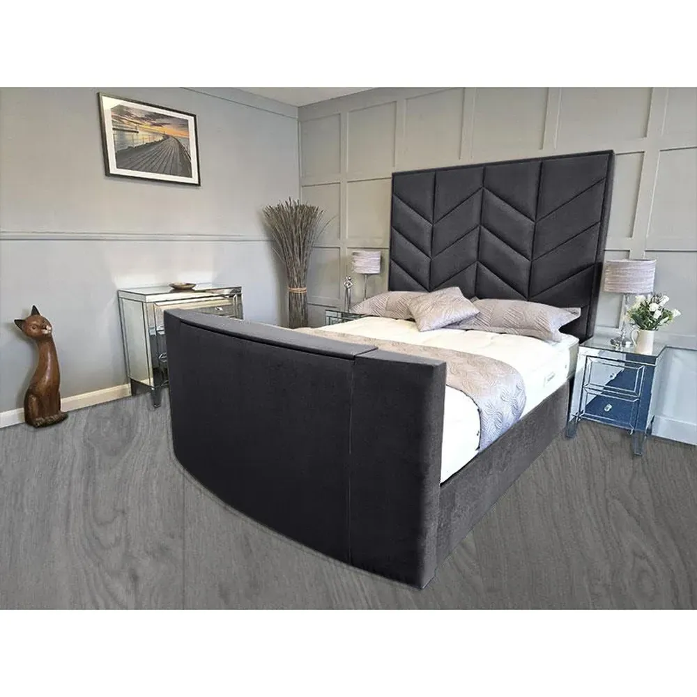 Alino Super King Size TV Bed Frame with Remote - Grey, Velvet