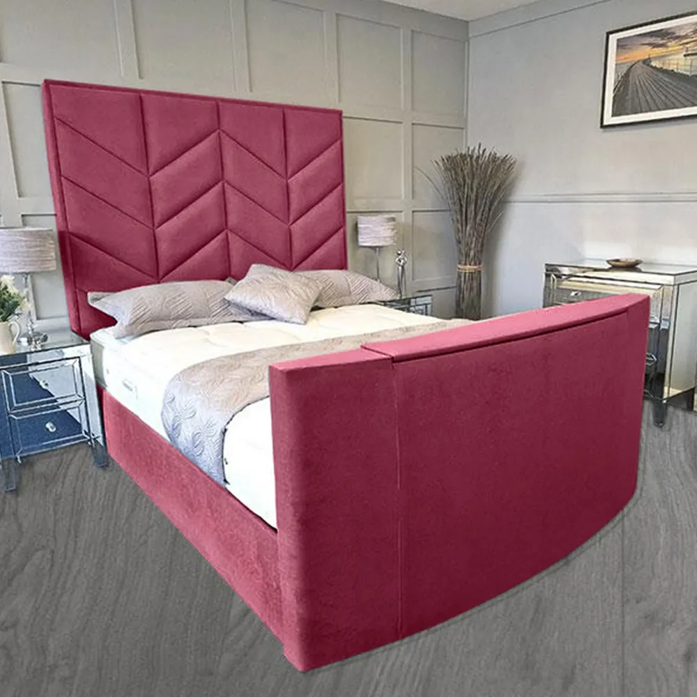 Alino Super King Size TV Bed Frame with Remote - Maroon, Velvet