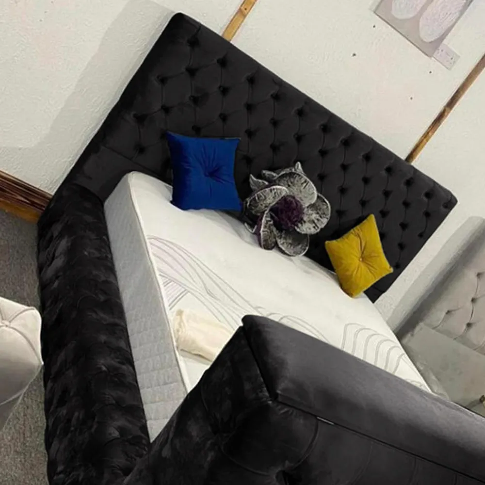 Arli Double TV Bed Frame with Remote - Black, Velvet