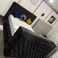 Arli Double TV Bed Frame with Remote - Black, Velvet