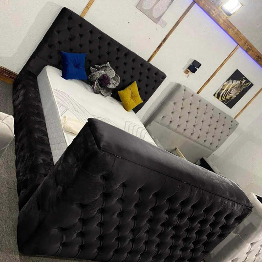 Arli Double TV Bed Frame with Remote - Black, Velvet image