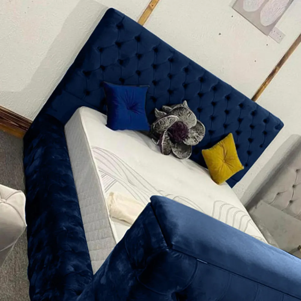 Arli Double TV Bed Frame with Remote - Blue, Velvet