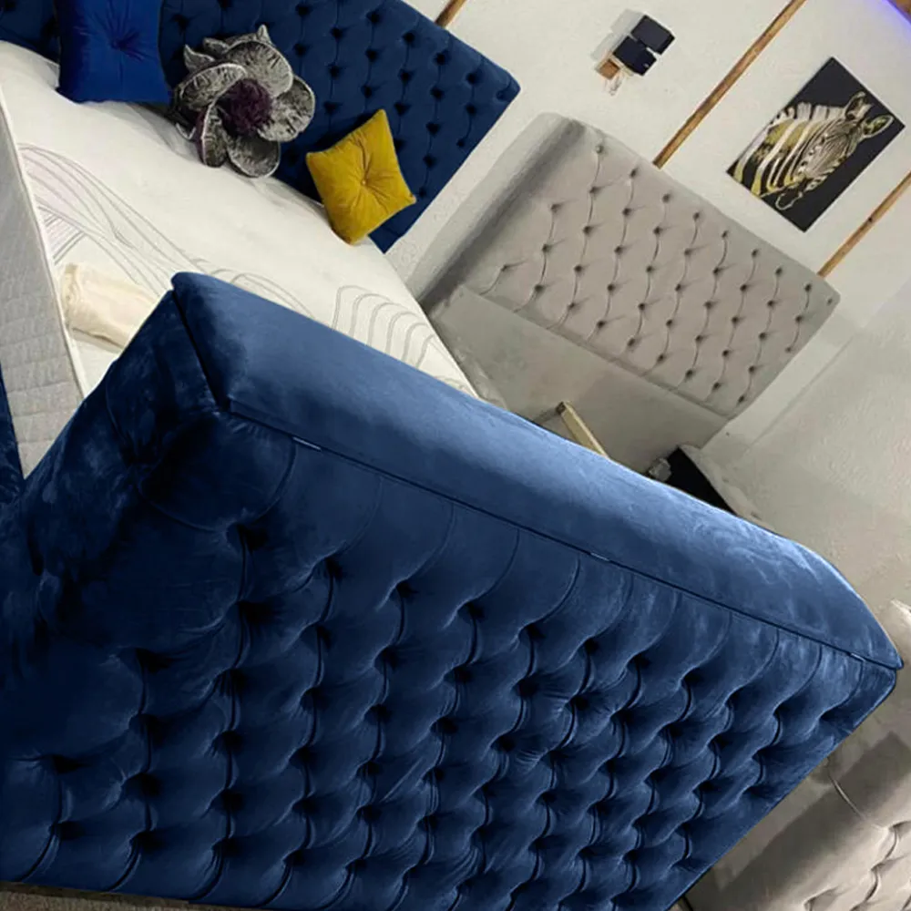 Arli Double TV Bed Frame with Remote - Blue, Velvet