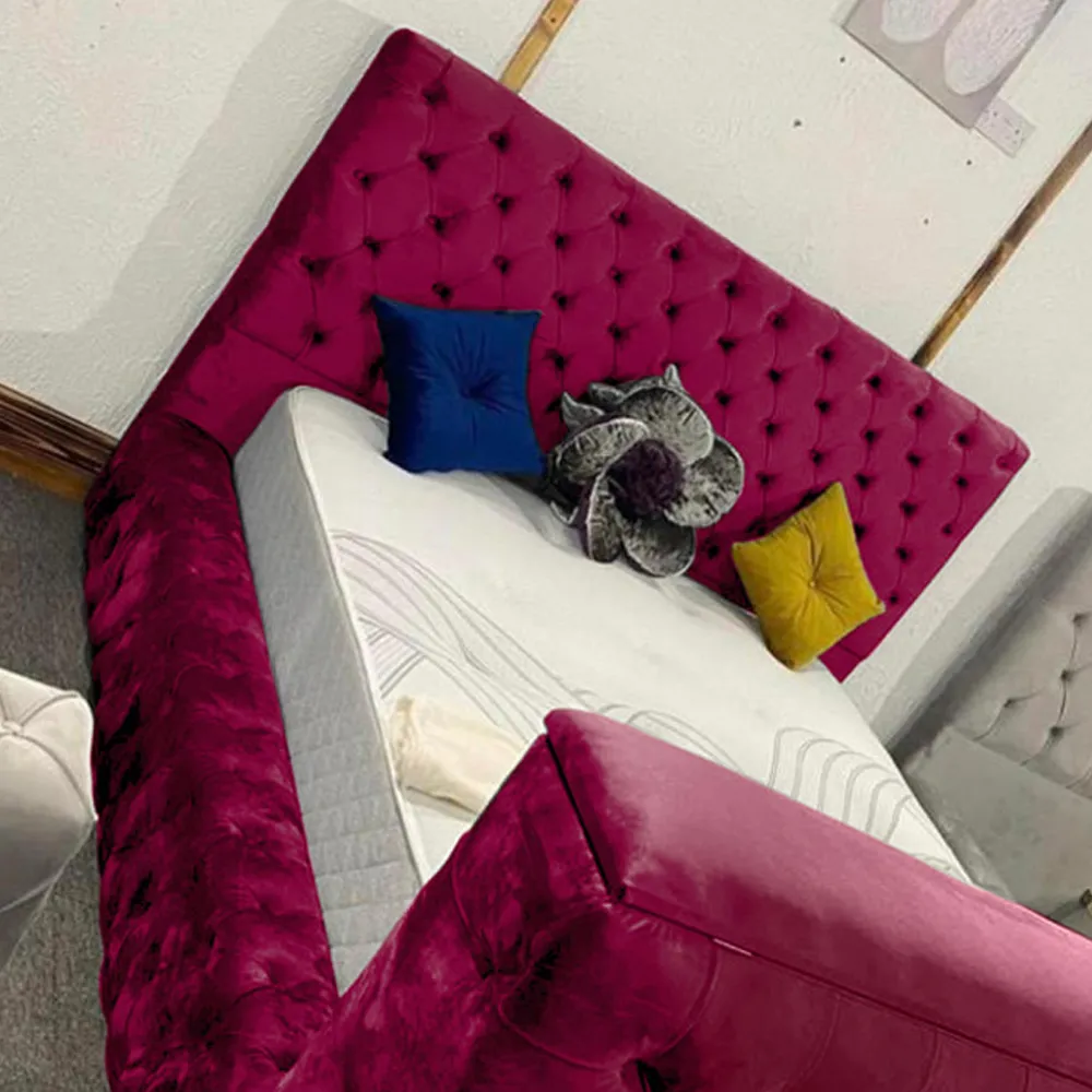 Arli Double TV Bed Frame with Remote - Brown, Velvet