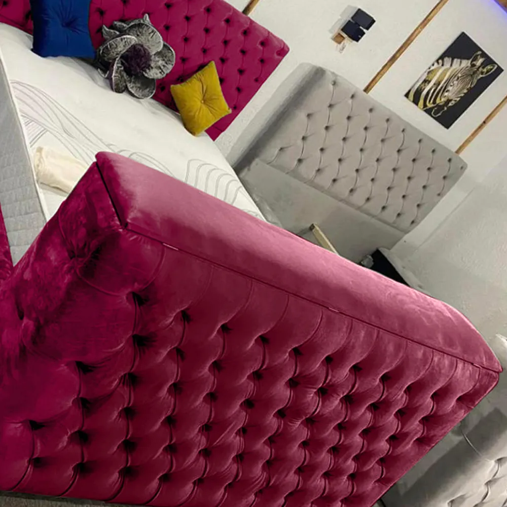 Arli Double TV Bed Frame with Remote - Brown, Velvet