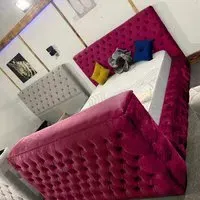 Arli Double TV Bed Frame with Remote - Brown, Velvet