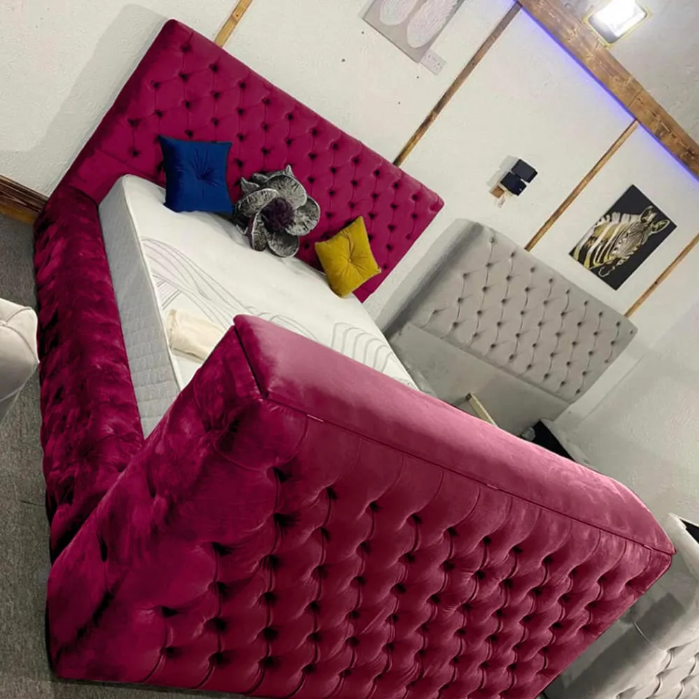 Arli Double TV Bed Frame with Remote - Brown, Velvet