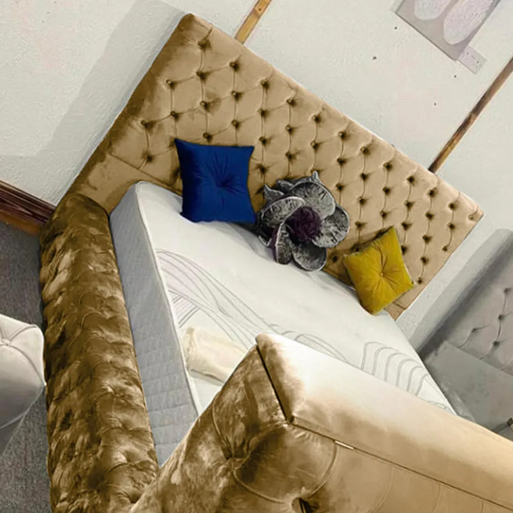 Arli Double TV Bed Frame with Remote - Cream, Velvet