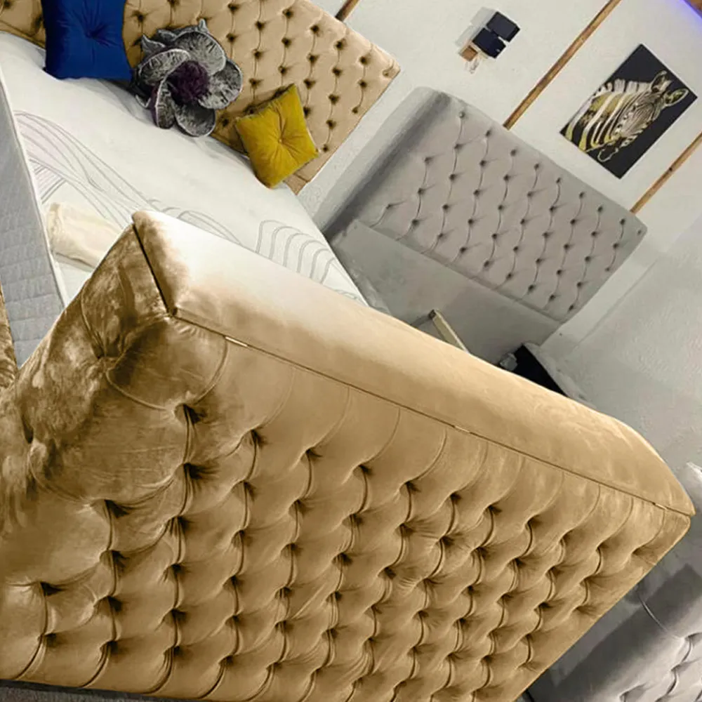 Arli Double TV Bed Frame with Remote - Cream, Velvet