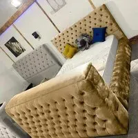 Arli Double TV Bed Frame with Remote - Cream, Velvet