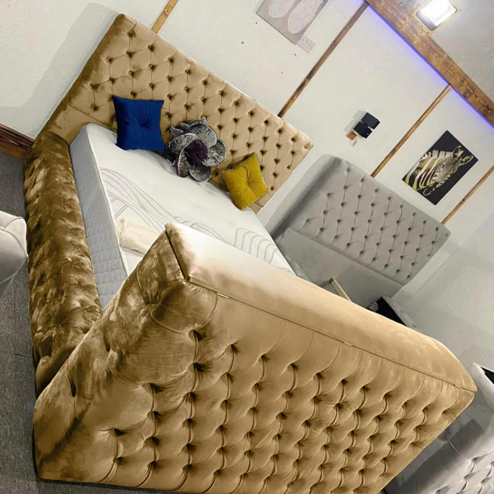 Arli Double TV Bed Frame with Remote - Cream, Velvet