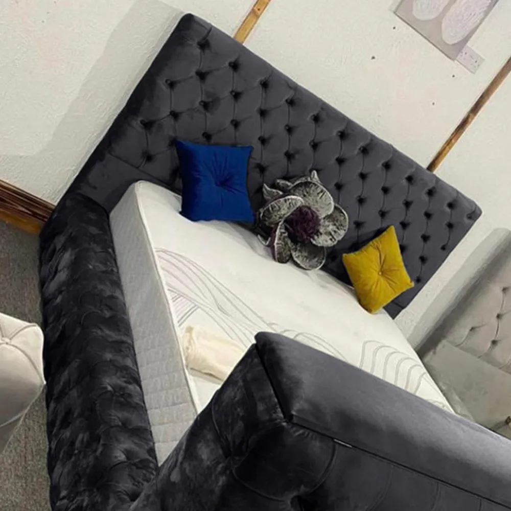 Arli King Size TV Bed Frame - Grey, Velvet