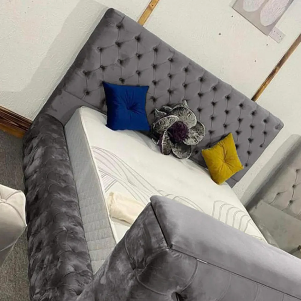 Arli King Size TV Bed Frame - Silver, Velvet