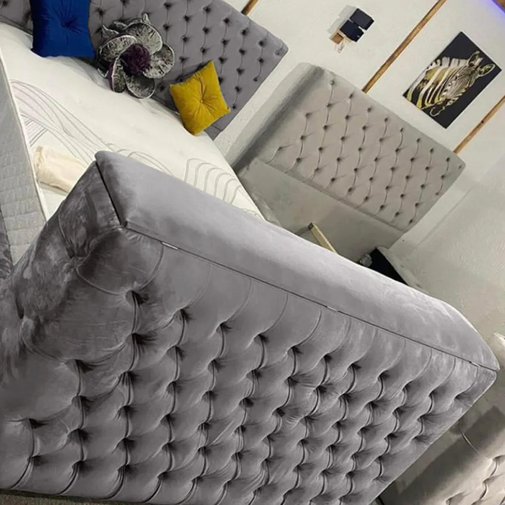 Arli King Size TV Bed Frame - Silver, Velvet