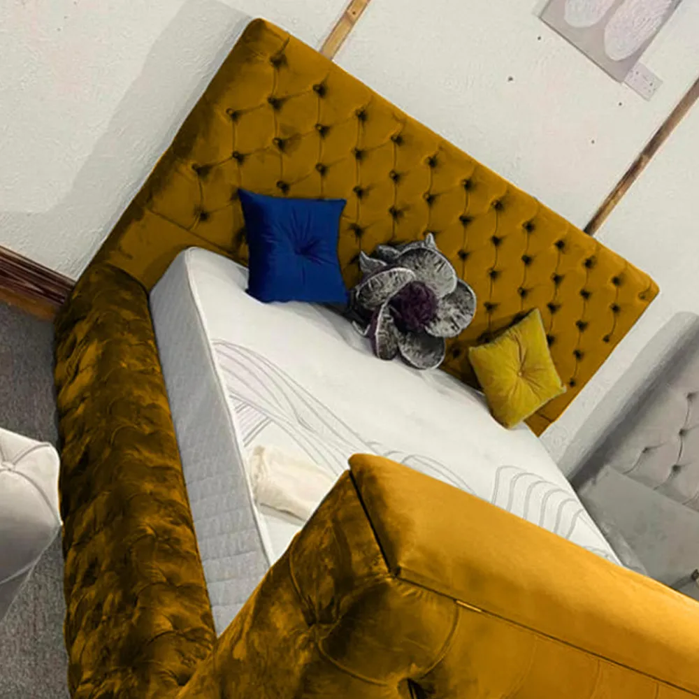 Arli King Size TV Bed Frame with Remote - Orange, Velvet