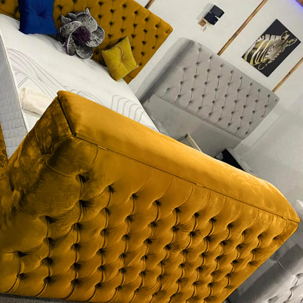 Arli King Size TV Bed Frame with Remote - Orange, Velvet