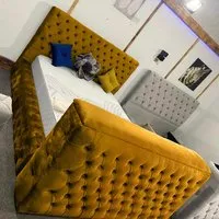 Arli King Size TV Bed Frame with Remote - Orange, Velvet