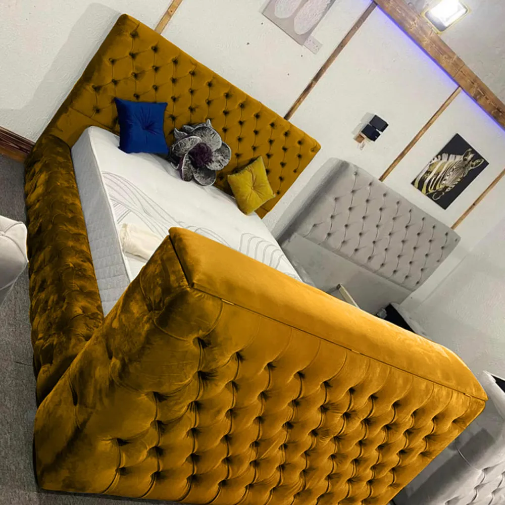 Arli King Size TV Bed Frame with Remote - Orange, Velvet