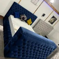 Arli King TV Bed Frame with Remote - Blue, Velvet