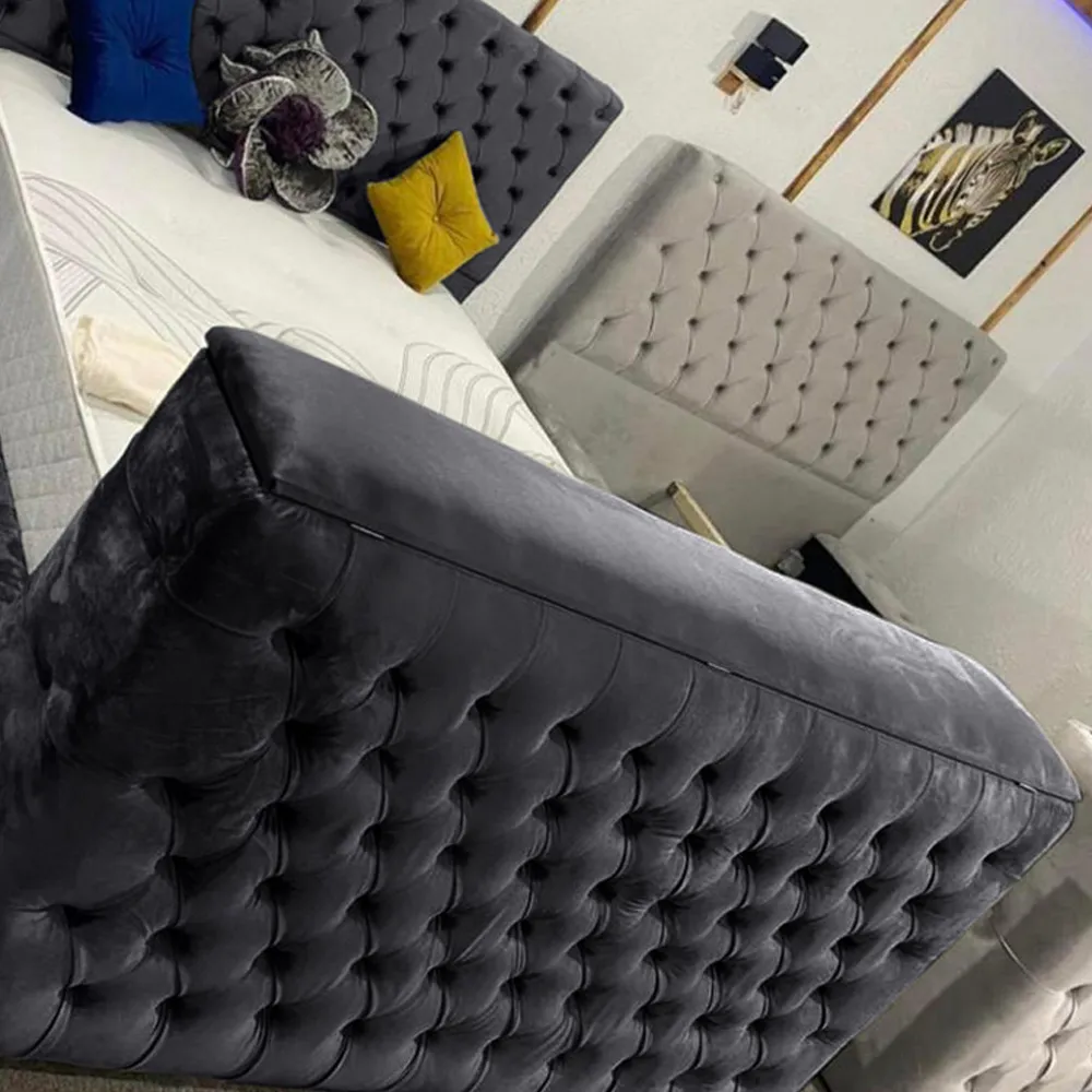 Arli Super King Size TV Bed Frame - Grey, Velvet