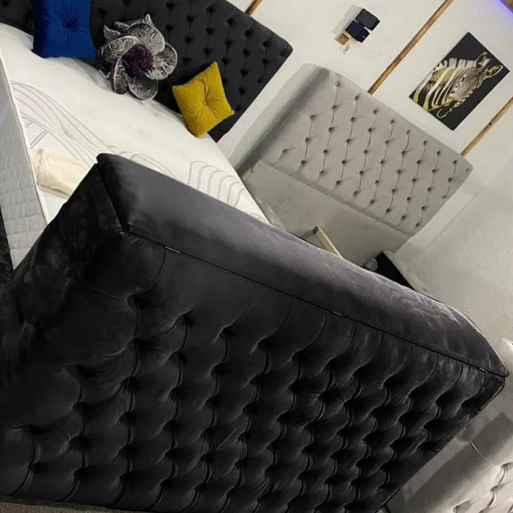 Arli Super King Size TV Bed Frame with Remote - Black, Velvet