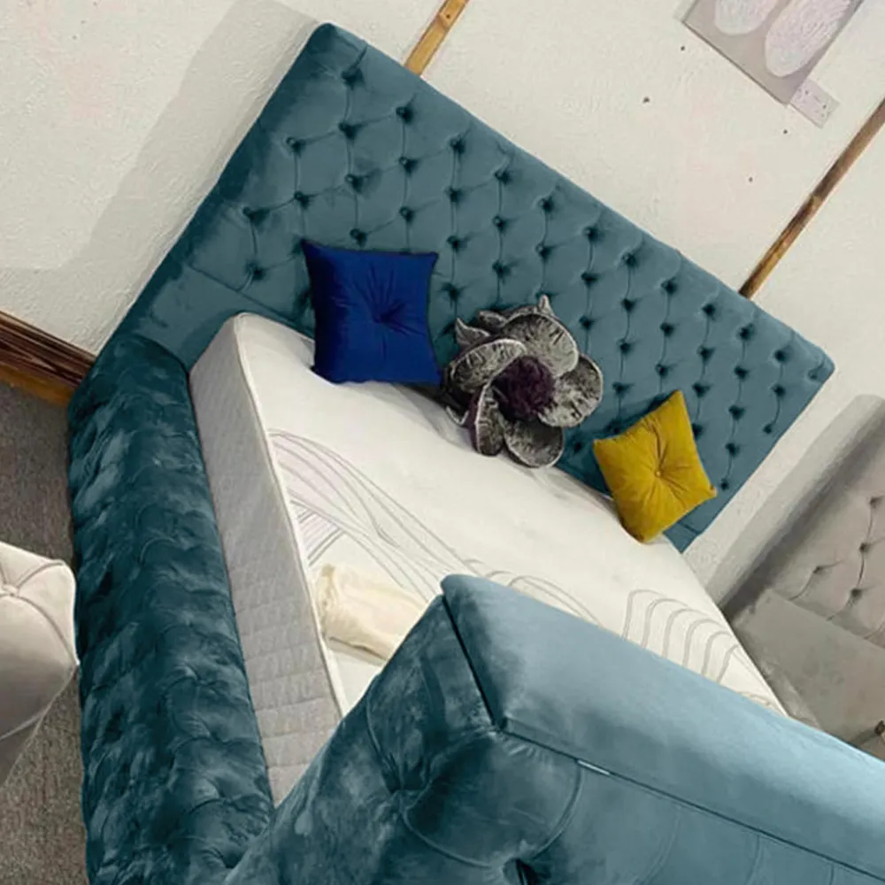 Arli Super King TV Bed Frame with Remote - Blue, Velvet