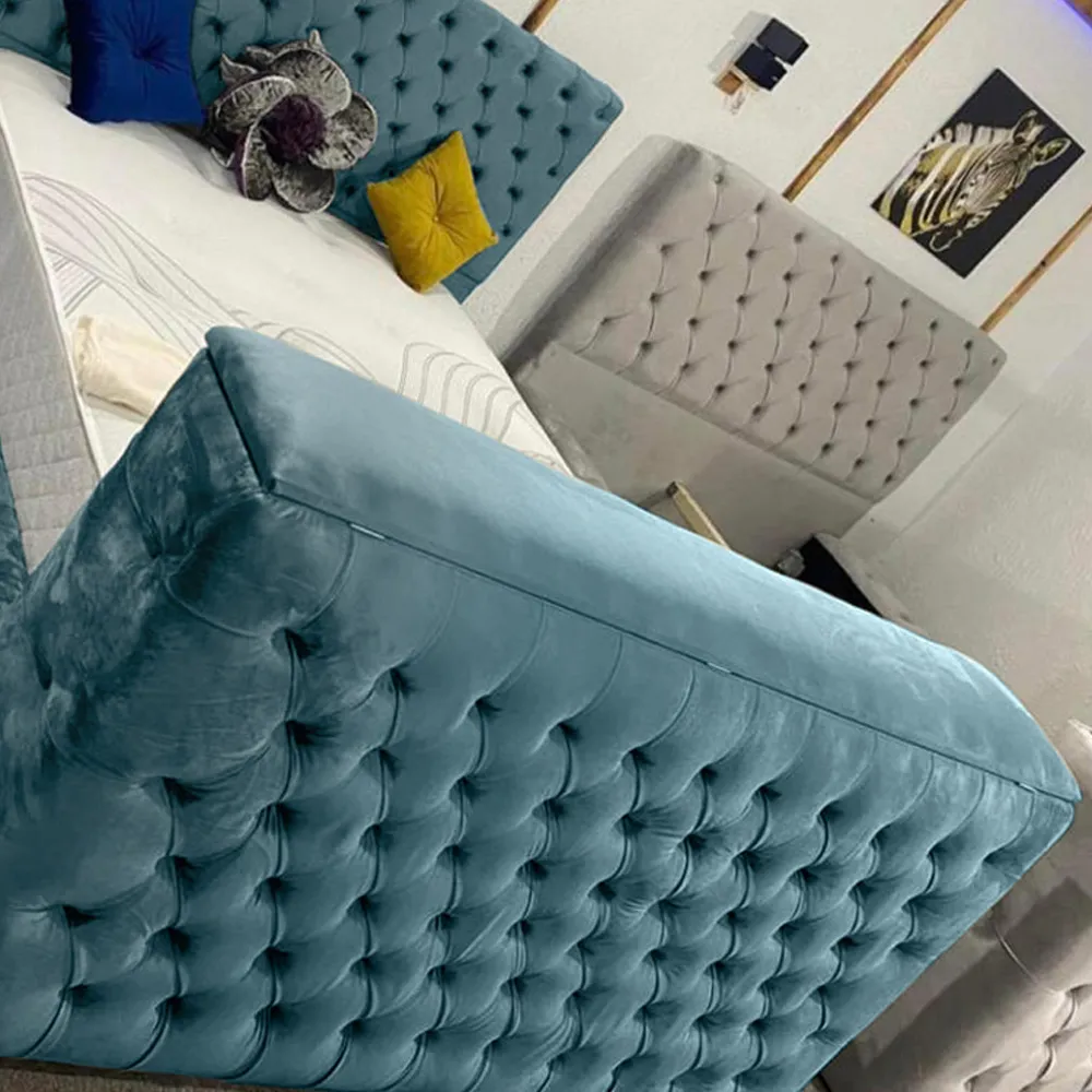 Arli Super King TV Bed Frame with Remote - Blue, Velvet