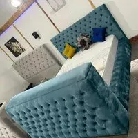 Arli Super King TV Bed Frame with Remote - Blue, Velvet