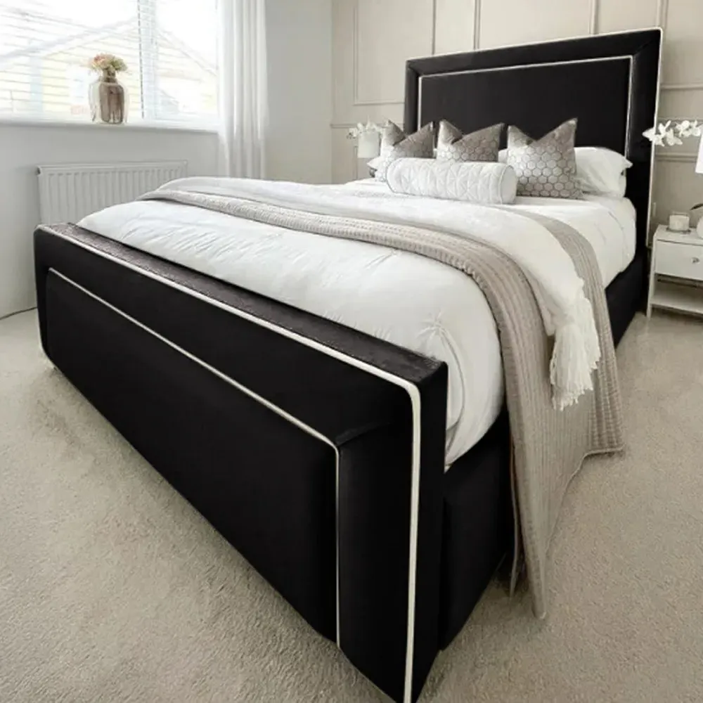 Arring Double Bed Frame with Headboard - Black, Velvet
