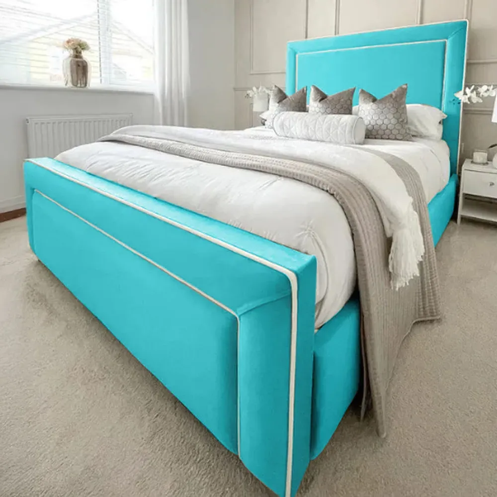 Arring Double Bed Frame with Headboard - Blue, Velvet