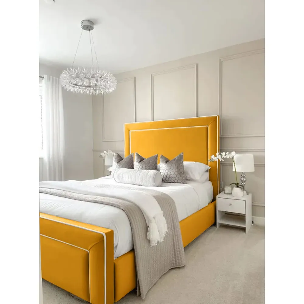 Arring Double Bed Frame with Headboard - Orange, Velvet