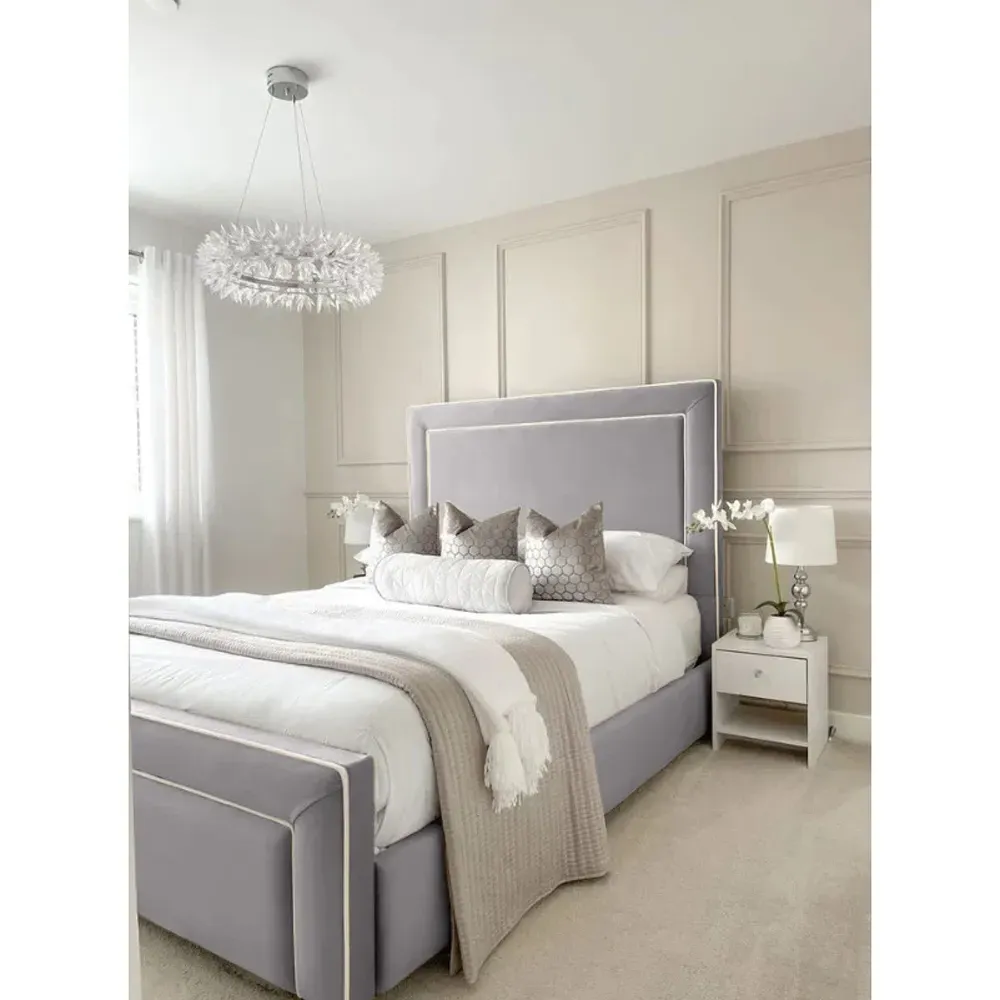 Arring Double Bed Frame with Headboard - Silver, Velvet