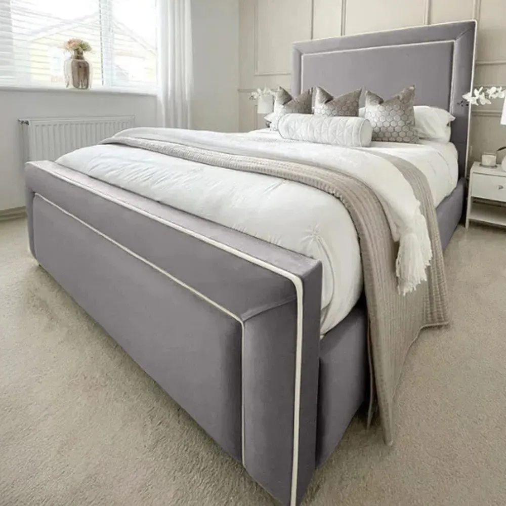 Arring Double Bed Frame with Headboard - Silver, Velvet