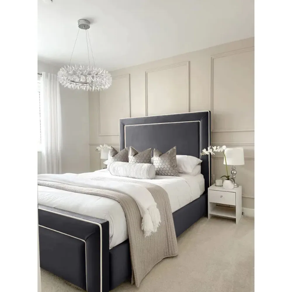 Arring King Size Bed Frame - Grey, Velvet