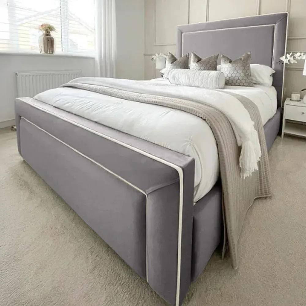 Arring King Size Bed Frame - Silver, Velvet
