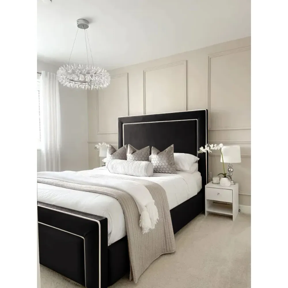 Arring King Size Bed Frame with Headboard - Black, Velvet