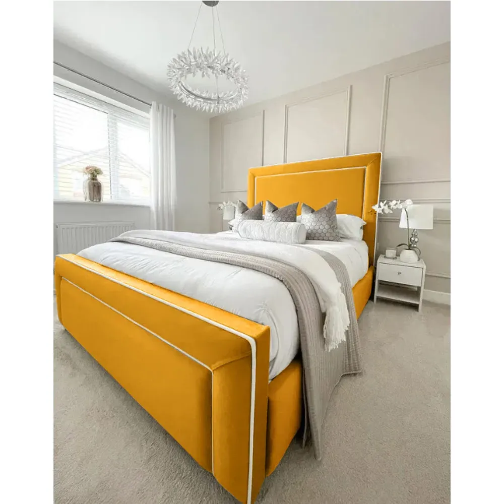 Arring Super King Bed Frame with Headboard - Orange, Velvet