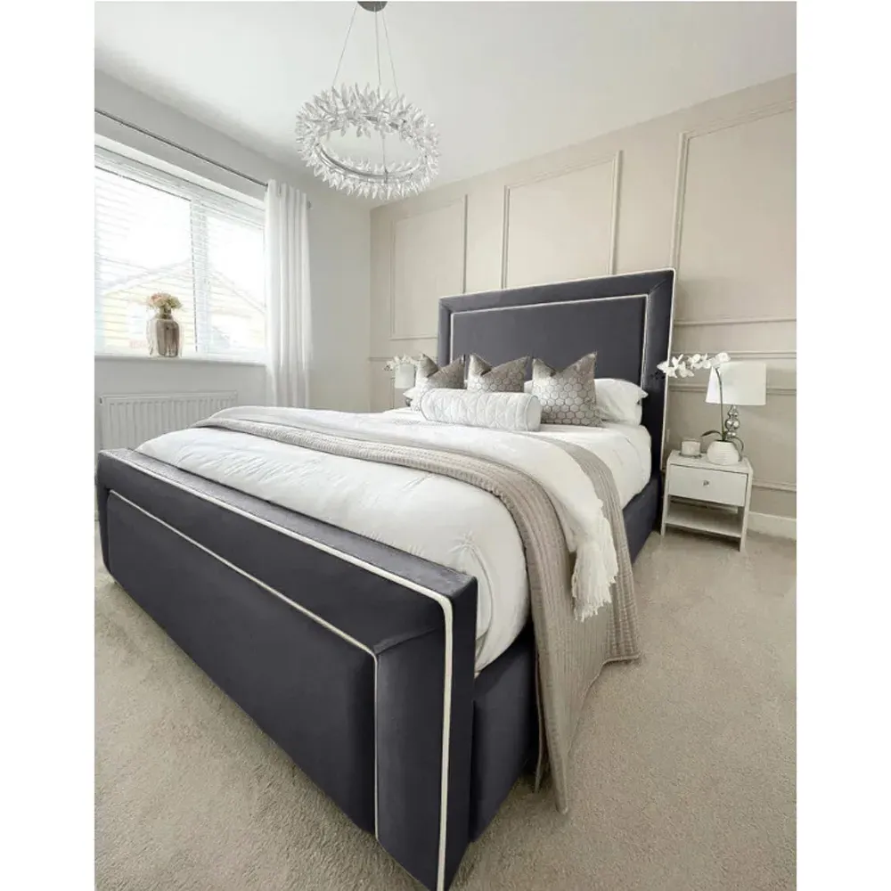 Arring Super King Size Bed Frame - Grey, Velvet