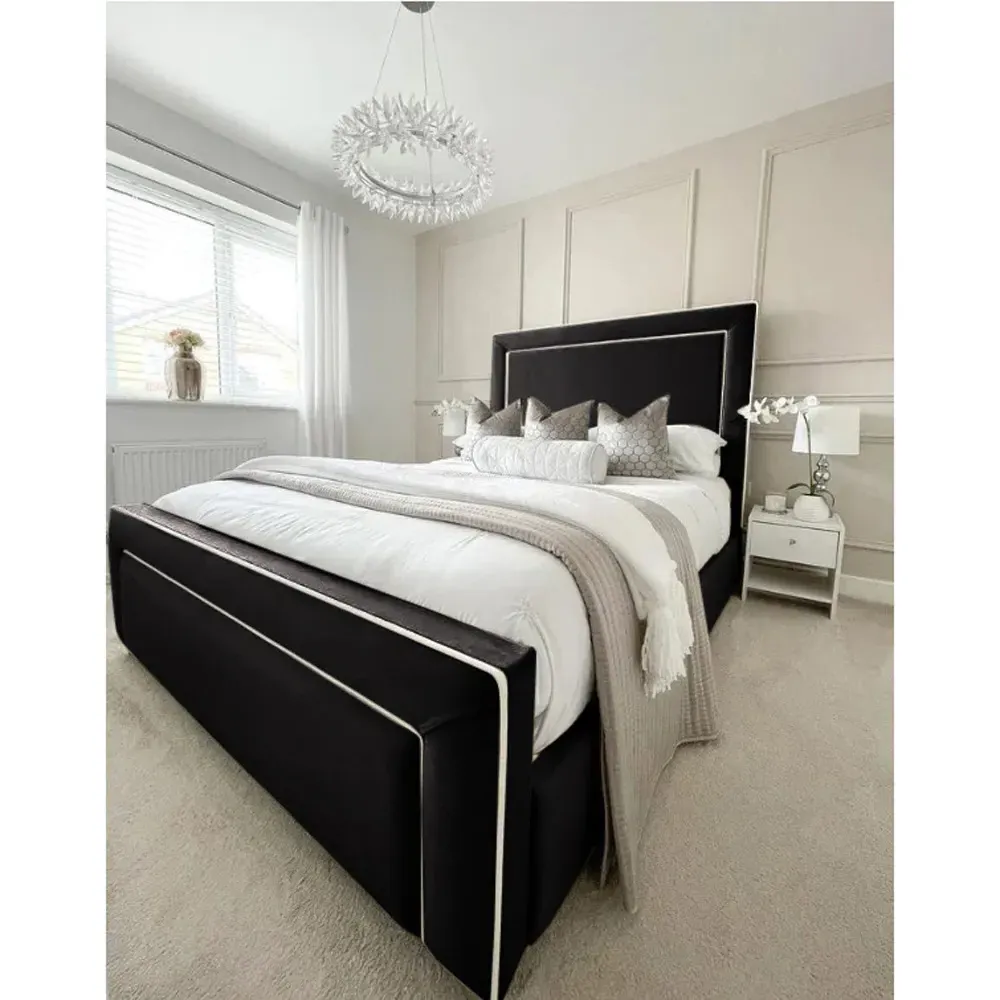 Arring Super King Size Bed Frame with Headboard - Black, Velvet