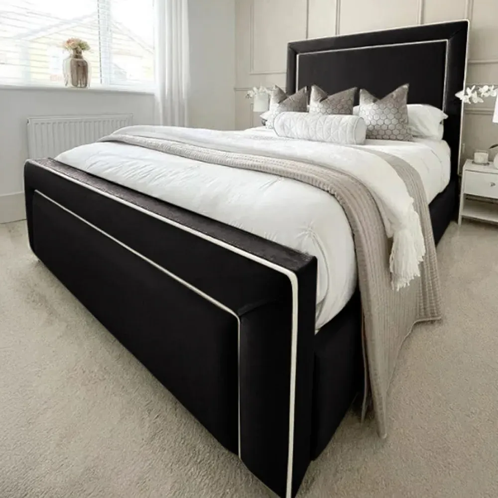 Arring Super King Size Bed Frame with Headboard - Black, Velvet
