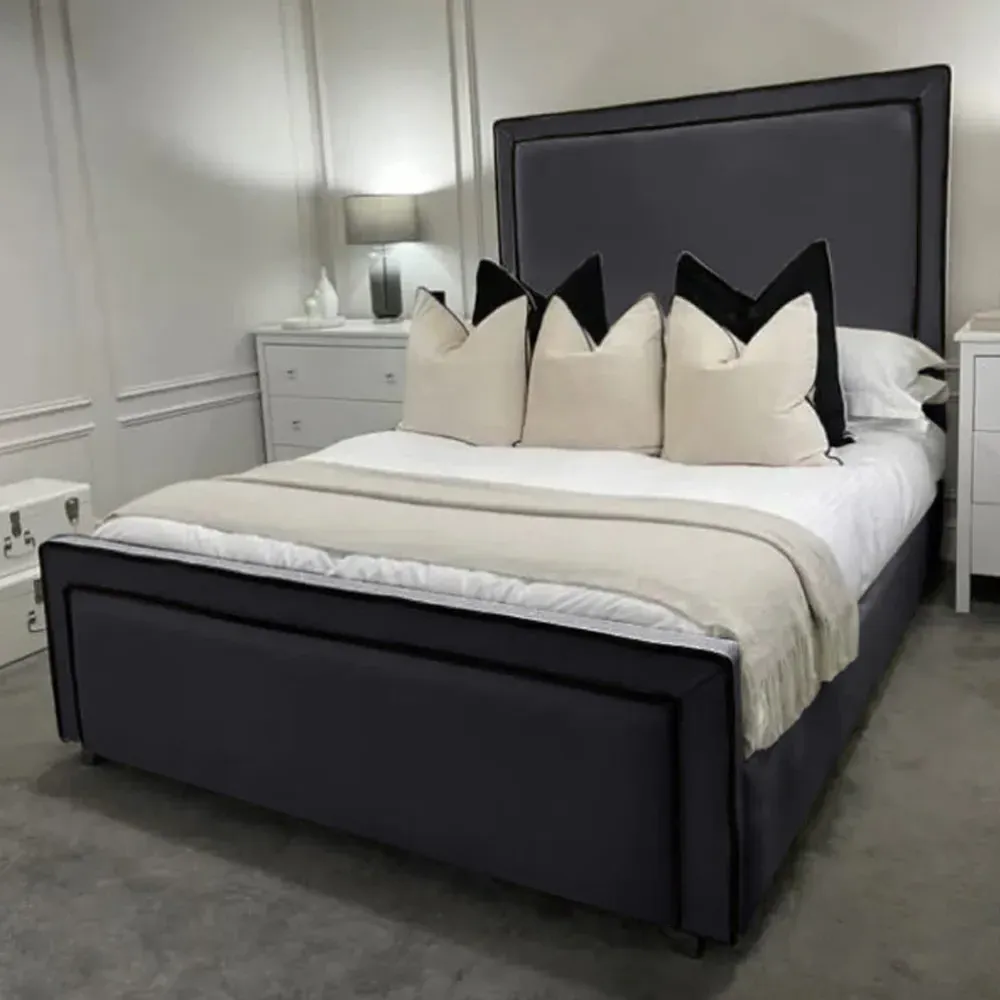 Bianca King Size Bed Frame with Headboard - Grey, Velvet image
