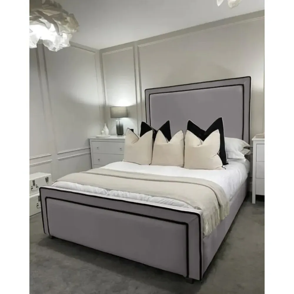 Bianca King Size Bed Frame with Headboard - Silver, Velvet