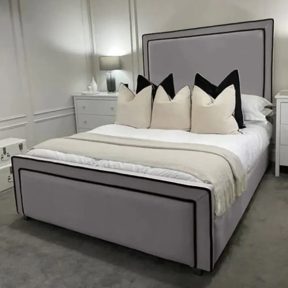 Bianca King Size Bed Frame with Headboard - Silver, Velvet