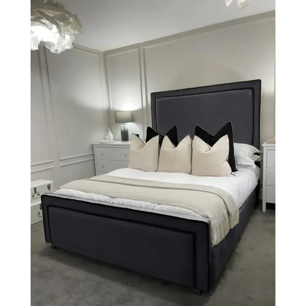 Bianca Super King Size Bed Frame with Headboard - Grey, Velvet