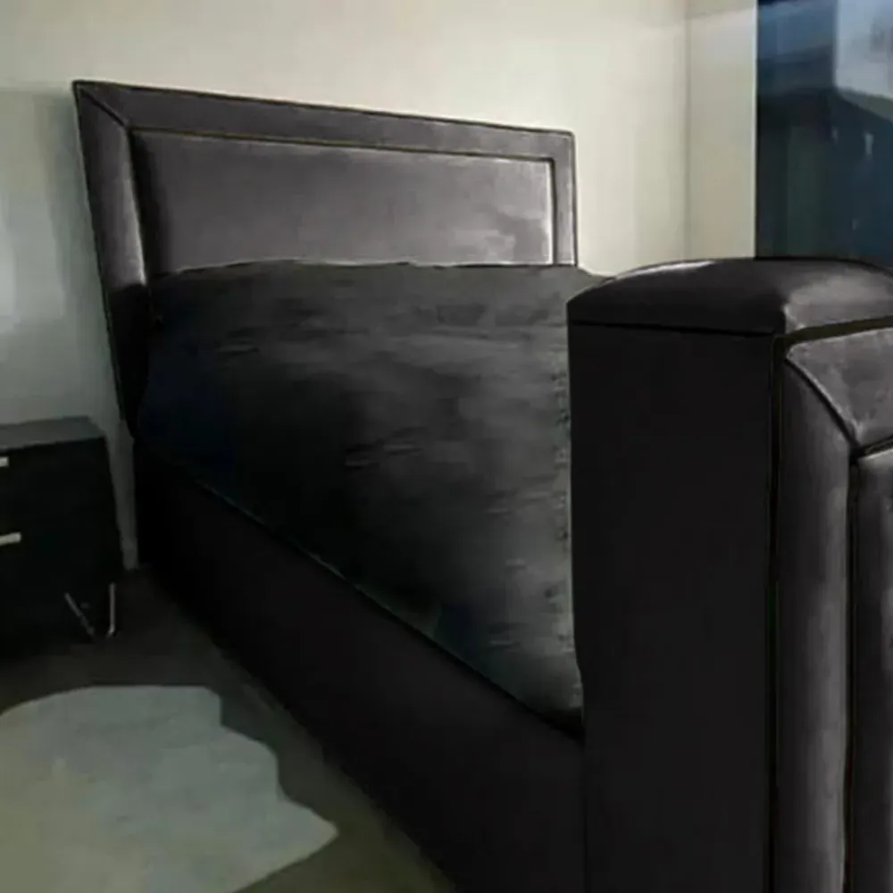 Bisham Double TV Bed Frame - Black, Velvet